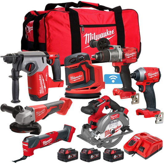 Milwaukee 18V 7 Piece Power Tool Kit with 3 x 5.0Ah Batteries T4TM-56