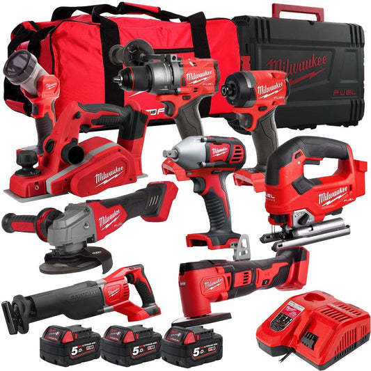 Milwaukee 18V 9 Piece Power Tool Kit with 3 x 5.0Ah Batteries T4TKITM-102